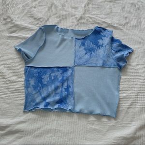 Patchwork Lettuce Hem Short Sleeve Crop Top